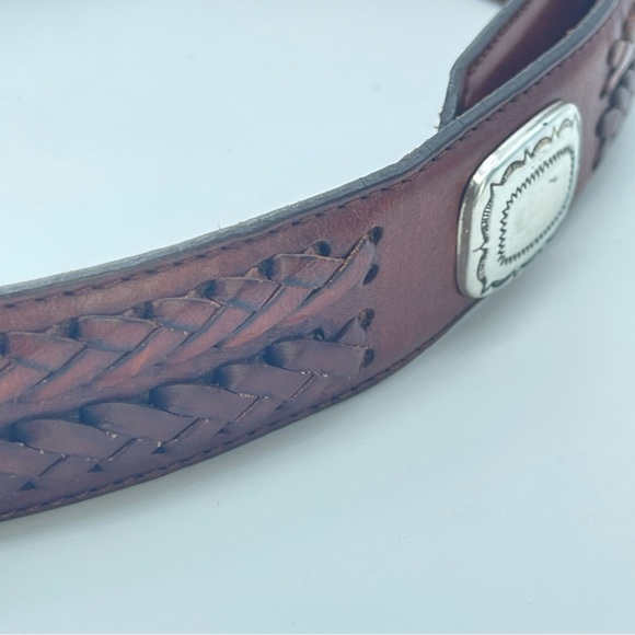 Vintage 1991 Brighton Leather Concho Braided Belt Men’s Women’s Unisex 42 - Picture 3 of 12